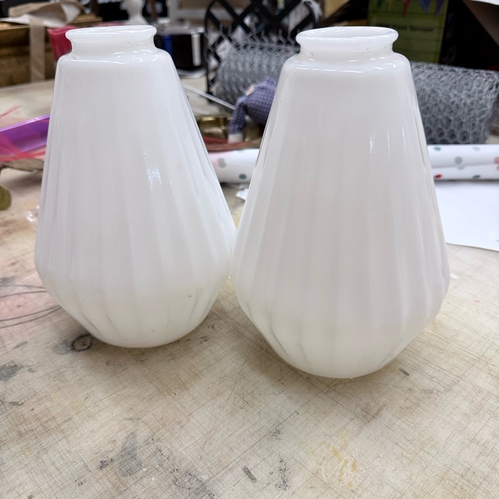 Vintage Milk Glass Lamp Shade Pair Bundle Decorative